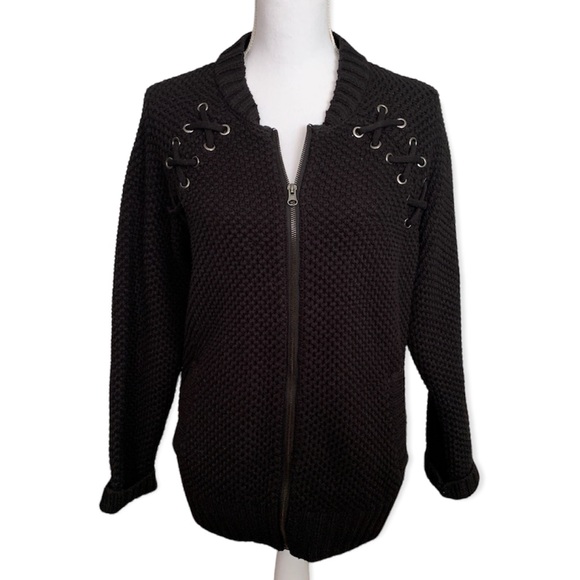 torrid Sweaters - Torrid Black Lace Up Bomber Sweater